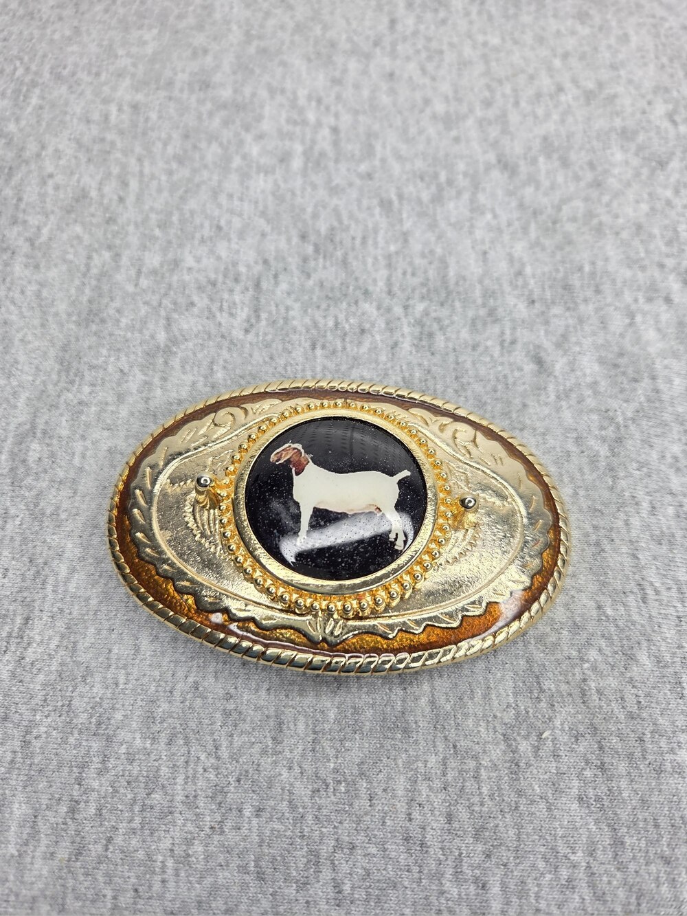 Vintage Boer Goat Belt Buckle Stock Show Livestock Western Oval Made in USA